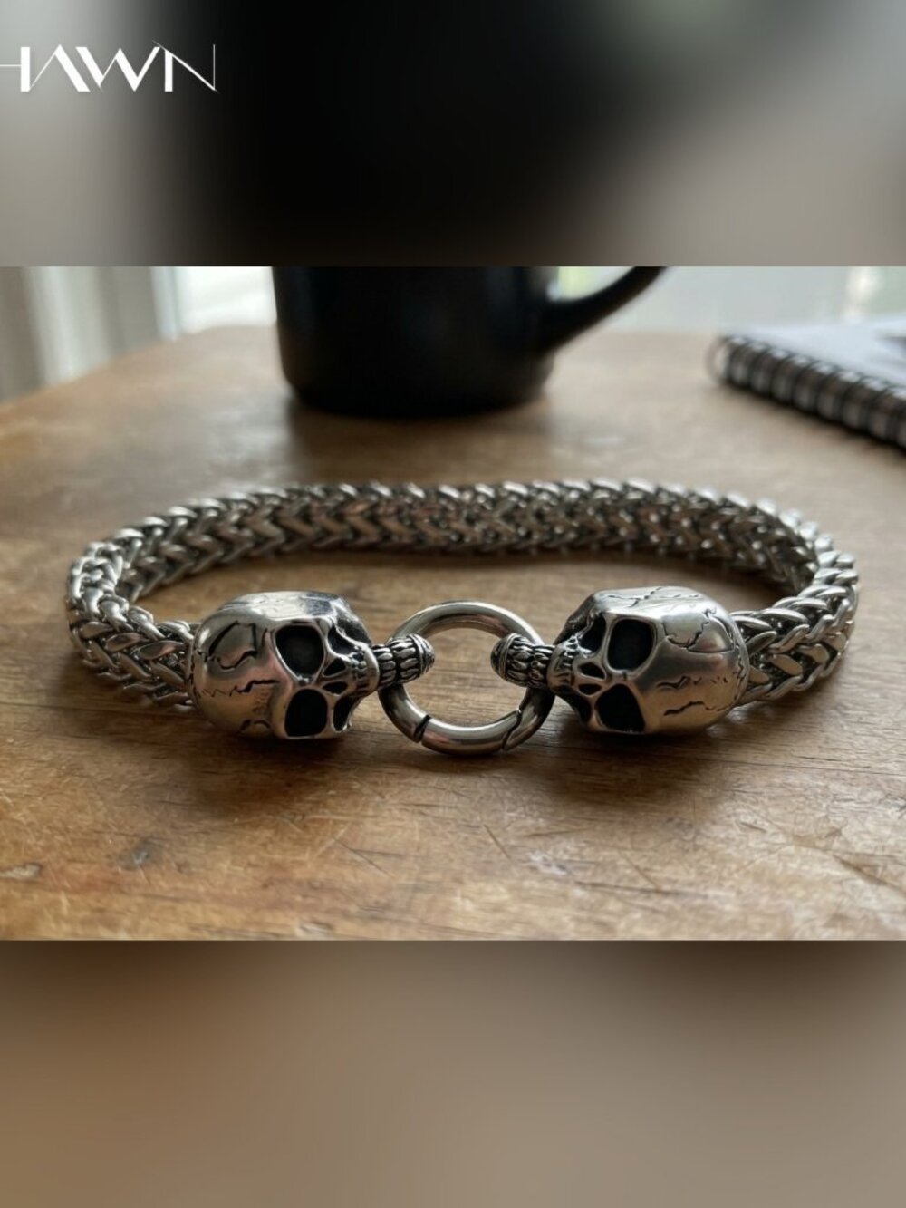 Mens Double Skull Franco Chain Bracelet